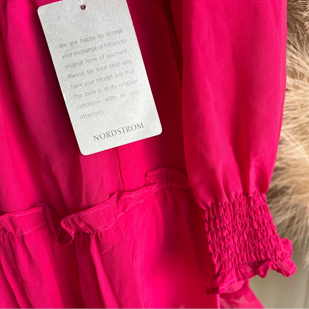 NWT Nordstrom Pink Long Sleeve Tiered Mini Dress - Picture 4 of 10